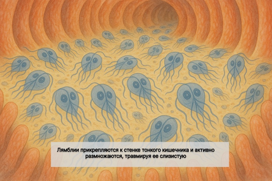 лямблии-поселяются-в-тонкой-кишке-прикрепляются-к-стенке-кишечника-и-начинают-активно-делиться лямблии-влияют-на-кишечник